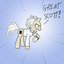 Size: 1000x1000 | Tagged: safe, artist:howlsinthedistance, earth pony, pony, back to the future, clothes, doc brown, great scott, male, ponified, shirt, solo, stallion, watch, wristwatch