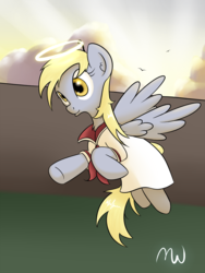 Size: 1500x2000 | Tagged: safe, artist:malwinters, derpy hooves, pegasus, pony, g4, female, haibane renmei, halo, mare, rakka, solo