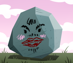 Size: 1775x1550 | Tagged: safe, artist:wolframclaws, tom, g4, face, grass, lips, lipstick, makeup, rock, solo, wat