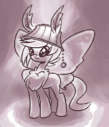 Size: 686x800 | Tagged: safe, artist:kuyobuyo, artist:notenoughapples, oc, oc only, oc:lamp, mothpony, animated, butterfly wings, chest fluff, female, grayscale, hat, lamp, lampshade, lampshade hat, monochrome, moth pony general, solo