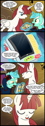 Size: 711x2000 | Tagged: safe, artist:madmax, lyra heartstrings, oc, oc:fausticorn, human, comic:a gift for hearth's warming eve, g4, clothes, comic, dialogue, lauren faust, magazine, magic, misspelling, speech bubble, tablet, telekinesis