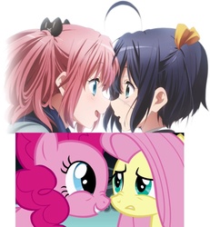 Size: 963x1040 | Tagged: safe, pinkie pie, human, dragonshy, g4, my little pony: friendship is magic, anime, boop, chuunibyou demo koi ga shitai!, comparison, noseboop, rikka takanashi, satone shichimiya