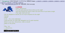 Size: 701x353 | Tagged: safe, princess luna, g4, /mlp/, 4chan, 4chan screencap, anon in equestria, feels, greentext, rejection is magic, text
