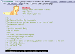Size: 575x416 | Tagged: safe, applejack, g4, /mlp/, 4chan, 4chan screencap, anon in equestria, feels, greentext, rejection is magic, sad, text