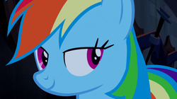 Size: 1280x717 | Tagged: safe, screencap, rainbow dash, castle mane-ia, g4, my little pony: friendship is magic, female, lidded eyes, looking at you, solo