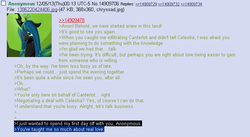 Size: 697x382 | Tagged: safe, queen chrysalis, g4, /mlp/, 4chan, 4chan screencap, feels, greentext, love, rejection is magic, text