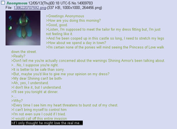 Size: 635x463 | Tagged: safe, princess cadance, queen chrysalis, g4, /mlp/, 4chan, 4chan screencap, anon in equestria, feels, greentext, love, rejection is magic, text