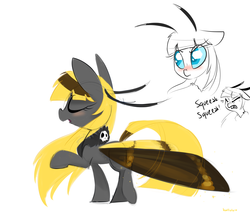 Size: 1500x1269 | Tagged: safe, artist:meekcheep, oc, oc only, oc:hexferry, death's-head hawkmoth, mothpony, original species, moth noises, moth pony general, solo, squeak