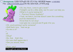 Size: 536x384 | Tagged: safe, rarity, spike, g4, /mlp/, 4chan, 4chan screencap, anon in equestria, betrayal, feels, greentext, rejection is magic, text