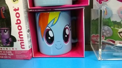 Size: 2592x1456 | Tagged: safe, derpy hooves, pinkie pie, rainbow dash, twilight sparkle, pegasus, pony, g4, bubble, cup, cutie mark, female, irl, mare, merchandise, mimobot, mug, photo