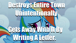 Size: 1280x720 | Tagged: safe, rainbow dash, double rainboom, g4, caption, exploitable meme, female, image macro, letter, meme, quickmeme, solo, text