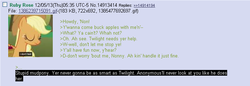 Size: 701x241 | Tagged: safe, applejack, g4, /mlp/, 4chan, 4chan screencap, anon in equestria, feels, greentext, rejection is magic, sad, text