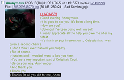 Size: 522x338 | Tagged: safe, king sombra, g4, /mlp/, 4chan, 4chan screencap, anon in equestria, feels, greentext, redemption, rejection is magic, sad, text