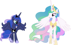 Size: 6780x4370 | Tagged: safe, artist:90sigma, princess celestia, princess luna, alicorn, pony, g4, princess twilight sparkle (episode), absurd resolution, duo, duo female, female, jewelry, mare, regalia, royal sisters, siblings, simple background, sisters, transparent background, vector