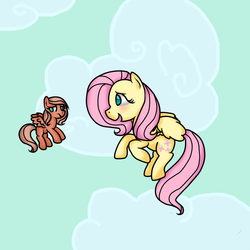 Size: 1000x1000 | Tagged: safe, artist:athene112, fluttershy, oc, g4, flying, flying lesson, mother and daughter, offspring, parent:big macintosh, parent:fluttershy, parents:fluttermac