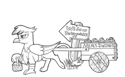 Size: 1000x617 | Tagged: safe, artist:abronyaccount, gilda, griffon, g4, cart, female, monochrome, solo