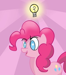 Size: 1250x1416 | Tagged: safe, artist:lendabit, pinkie pie, earth pony, pony, g4, a-ha, female, idea, lightbulb, pink background, simple background, solo