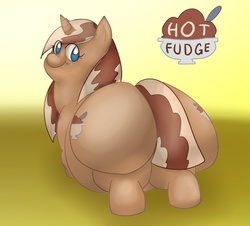 Size: 1164x1054 | Tagged: safe, artist:askcocoamtn, artist:glwuffie, oc, oc only, oc:hot fudge, pony, unicorn, butt, fat, impossibly large butt, looking at you, morbidly obese, obese, plot, solo