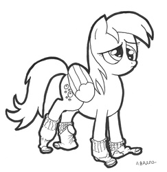 Size: 973x1000 | Tagged: safe, artist:abronyaccount, derpy hooves, pegasus, pony, g4, clothes, female, lineart, mare, monochrome, sad, socks, solo