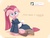 Size: 1120x855 | Tagged: safe, artist:frankier77, pinkie pie, ask pinkamena diane pie, g4, ask, bow, clothes, costume, crossover, female, incubator (species), kyubey, pinkamena diane pie, puella magi madoka magica, solo, tumblr