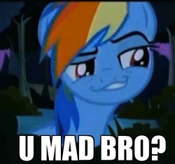 Size: 394x368 | Tagged: safe, rainbow dash, daring don't, g4, faic, female, grin, lip bite, reaction image, smirk, smug, smugdash, solo, u mad