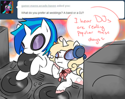 Size: 631x502 | Tagged: safe, dj pon-3, vinyl scratch, oc, oc:merrygold, g4, record, tumblr, turntable