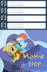 Size: 663x1000 | Tagged: safe, artist:drumblastingquilava, daring do, rainbow dash, g4, ask, askdashanddo, bed, thermometer, tumblr