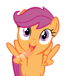 Size: 1280x1482 | Tagged: safe, artist:umbra-neko, scootaloo, pony, g4, cute, cutealoo, female, fourth wall, licking, licking ponies, screen, simple background, solo, transparent background, vector