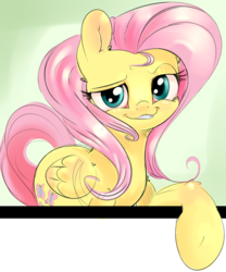 Size: 2076x2496 | Tagged: safe, artist:carligercarl, fluttershy, g4, female, fourth wall, looking at you, out of frame, smug, solo