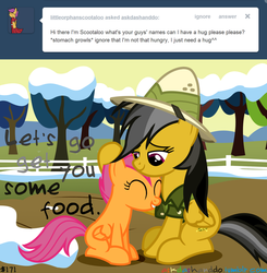 Size: 1280x1305 | Tagged: dead source, safe, artist:drumblastingquilava, daring do, scootaloo, g4, ask, askdashanddo, scootalove, tumblr