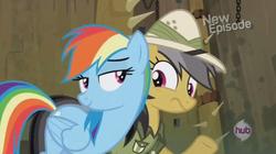 Size: 1015x569 | Tagged: safe, screencap, daring do, rainbow dash, pegasus, pony, daring don't, g4, season 4, bedroom eyes, do not want, duo, female, fortress of talacon, mare, out of context, shipping fuel
