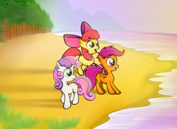 Size: 2180x1600 | Tagged: safe, artist:mugg1991, apple bloom, scootaloo, sweetie belle, g4, beach, cutie mark crusaders