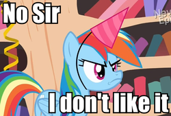 Size: 672x454 | Tagged: safe, rainbow dash, pegasus, pony, daring don't, g4, season 4, angry, female, image macro, mare, mr. horse, national random holiday party day, rainbow dash is best facemaker, rainbow dash is not amused, ren and stimpy, solo, unamused