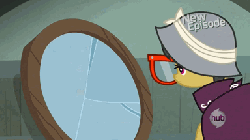 Size: 384x216 | Tagged: safe, screencap, a.k. yearling, biff, daring do, rogue (g4), withers, earth pony, pegasus, pony, daring don't, g4, animated, female, glasses, group, hat, henchmen, hub logo, hubble, male, mirror, quartet, stallion, sunglasses, the hub