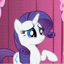 Size: 540x540 | Tagged: safe, screencap, rarity, g4, season 1, the ticket master, animated, beads, cute, eyes closed, female, frown, hoopla, horn, horn grab, horn jewelry, jewelry, nose wrinkle, quoits, raised hoof, ring toss, ringer, sad, solo, the uses of unicorn horns, throwing, wince