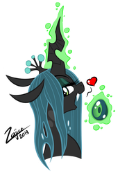 Size: 543x785 | Tagged: safe, artist:zajice, queen chrysalis, changeling, changeling queen, g4, bust, egg, explicit source, female, heart, solo