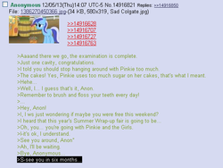 Size: 551x415 | Tagged: safe, minuette, g4, /mlp/, 4chan, 4chan screencap, anon in equestria, feels, rejection is magic, text