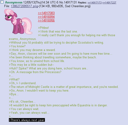 Size: 550x542 | Tagged: safe, cheerilee, g4, /mlp/, 4chan, 4chan screencap, anon in equestria, feels, greentext, rejection is magic, sad, text