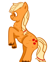 Size: 500x577 | Tagged: safe, artist:sadyuri, applejack, g4, chest fluff, female, rearing, simple background, solo, unshorn fetlocks