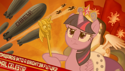 Size: 1280x731 | Tagged: safe, twilight sparkle, alicorn, pony, g4, my little pony: friendship is magic, princess twilight sparkle (episode), airship, exploitable meme, female, mare, meme, propaganda, russia, russian, solar empire, soviet union, twilight scepter, twilight scepter meme, twilight sparkle (alicorn)