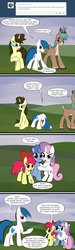 Size: 800x2663 | Tagged: safe, artist:sevireth, apple bloom, archer (g4), scootablue, scootaloo, sweetie belle, oc, oc:bright spark, oc:fafaeli, oc:roboshi, g4, ask, crufavers, ghostly scootaloo, pegasus archer, tumblr