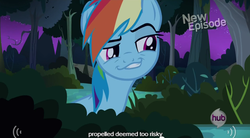 Size: 639x354 | Tagged: safe, screencap, rainbow dash, daring don't, g4, female, meme, smugdash, solo, youtube caption