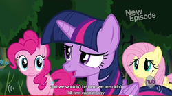 Size: 635x356 | Tagged: safe, screencap, fluttershy, pinkie pie, twilight sparkle, alicorn, earth pony, pegasus, pony, daring don't, g4, meme, twilight sparkle (alicorn), youtube caption