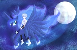 Size: 1110x719 | Tagged: safe, artist:shivery-ao, princess luna, g4, fly me to the moon, kaworu nagisa, moon, nagisa kaworu, neon genesis evangelion, night