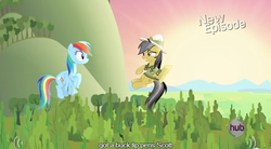 Size: 638x352 | Tagged: safe, screencap, daring do, rainbow dash, daring don't, g4, meme, youtube caption