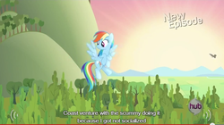 Size: 637x357 | Tagged: safe, screencap, rainbow dash, daring don't, g4, female, meme, solo, youtube caption