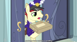 Size: 637x354 | Tagged: safe, screencap, care package, special delivery, pegasus, pony, daring don't, g4, mailpony, male, meme, solo, stallion, youtube caption