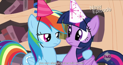 Size: 1152x609 | Tagged: safe, screencap, rainbow dash, twilight sparkle, alicorn, pony, daring don't, g4, female, mare, meme, national random holiday party day, twilight sparkle (alicorn), youtube caption