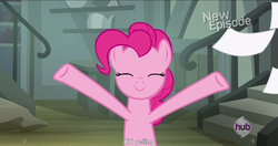 Size: 1152x609 | Tagged: safe, screencap, pinkie pie, daring don't, g4, female, meme, solo, youtube caption