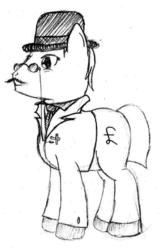 Size: 775x1187 | Tagged: safe, earth pony, pony, banker, bipedal, bowler hat, dad's army, hat, mainwaring, male, monochrome, ponified, reference, sketch, solo, stallion